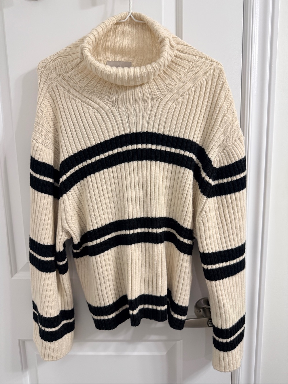 H&M Cream and Black Stripe Turtleneck Sweater with bell sleeves